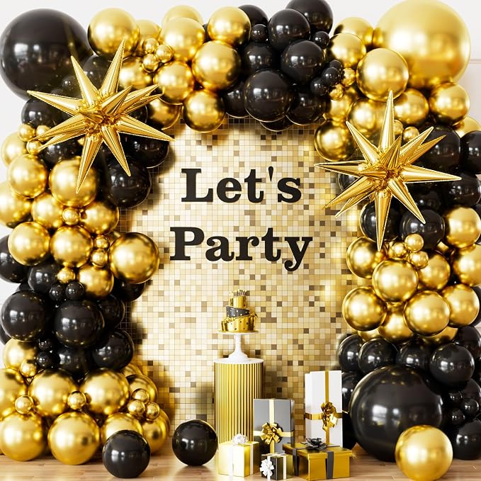 Black and Gold Balloons Arch Garland Kit, Fathers Day Balloon arch by Haolongfa