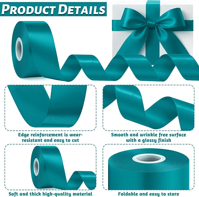 1 1/2In 30Yards Teal Ribbon for Gift Wrapping Birthday Graduate Christmas | - Image 3