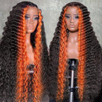 250 density Ginger Deep Wave Lace Front Wigs Human Hair Pre Plucked Hairline Glueless Wigs for Women 13x6 HD Lace Front Wigs Ginger Orange Curly Human Hair Wig Brazilian Hair 30 Inch