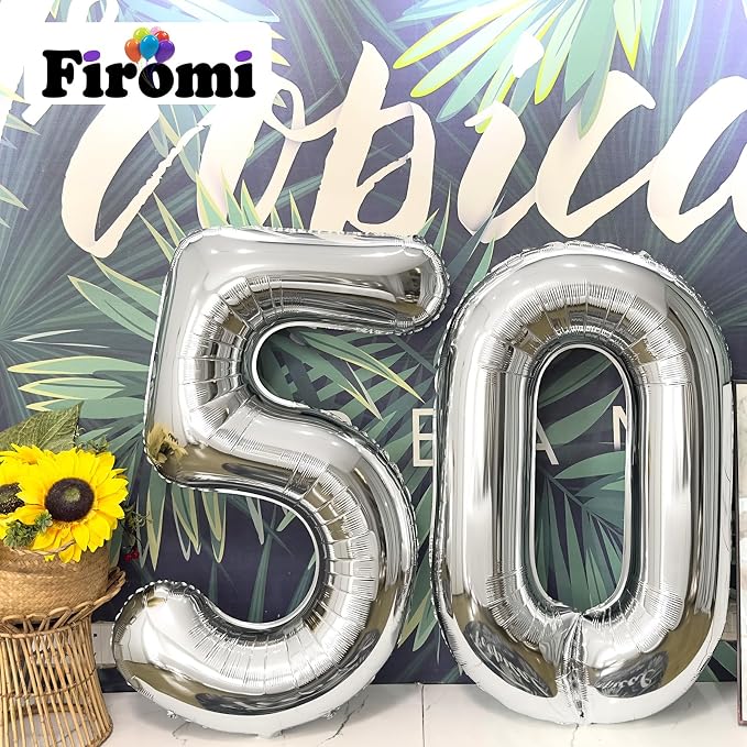 FIROMI 50 Number Balloons Silver Big Foil Mylar 50th Balloon Numbers 40inch | - Image 4