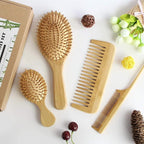MRD Hair Brush Set, Natural Bamboo Comb Paddle Detangling Hairbrush, Wide-tooth and tail comb No Bristle, suit for Women Men and Kids Thick/Thin/Curly/Dry Hair Gift kit