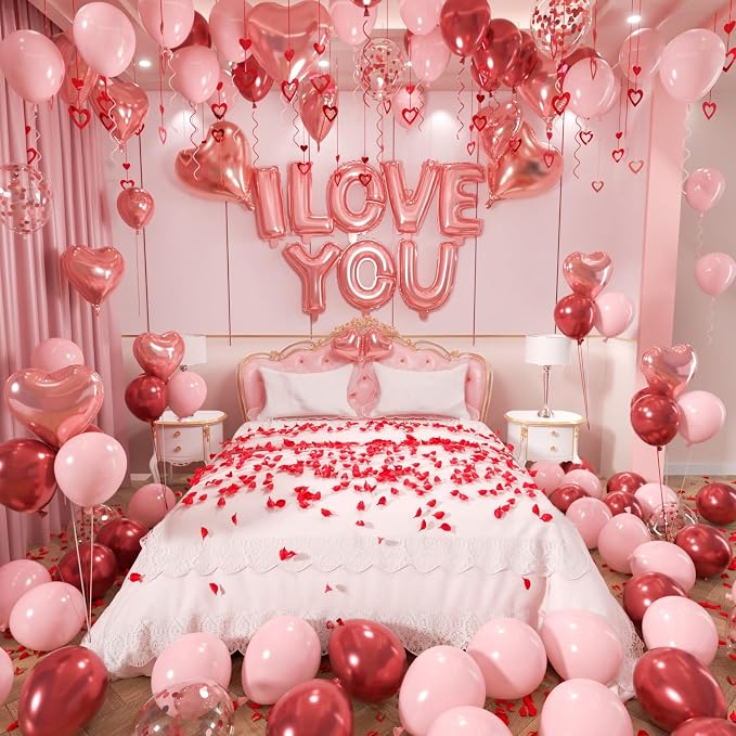 Valentines Day Balloons Garland Arch Kit, Rose Gold Pink Heart I love You by PTGOLUO