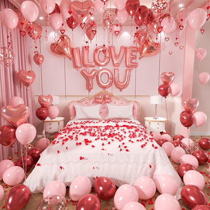Valentines Day Balloons Garland Arch Kit, Rose Gold Pink Heart I love You by PTGOLUO