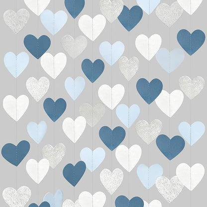 Silver Blue White Heart Party Decorations Dusty Blue Glitter Paper Silver White by pinkblume