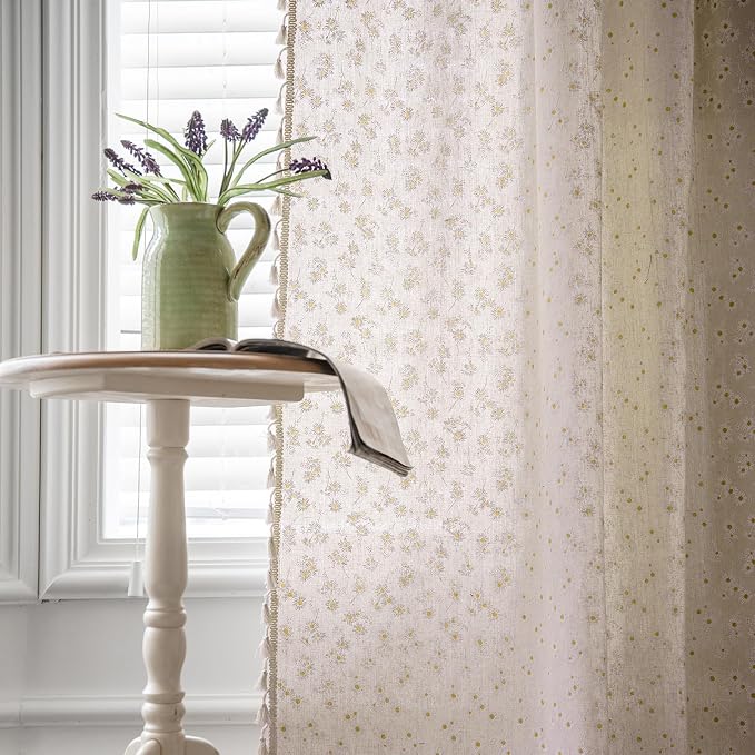 ENJOYBRIDAL Daisy Floral Curtains 63 Inch Length 4 Panels Short Drapes Tassel - Image 7