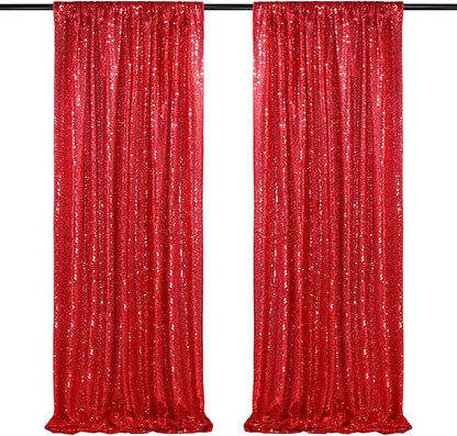 QueenDream Red Sequin Backdrop 2 Panels 2FTx8FT Christmas Party Backdrop | by QueenDream