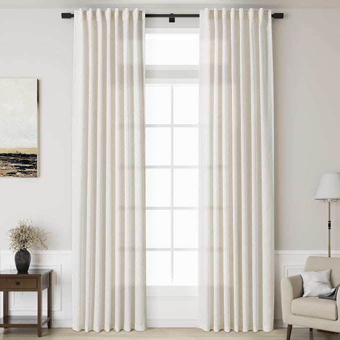 132 inch Curtains Extra Long 2 Panels Set Back Tab Neutral Farmhouse Drapes by Nanspring