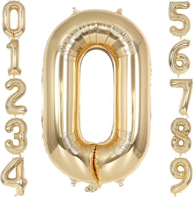 Champagne Gold Large Number 0 Balloon, 40 Inch Light Gold Foil Helium Number by AIQINHU