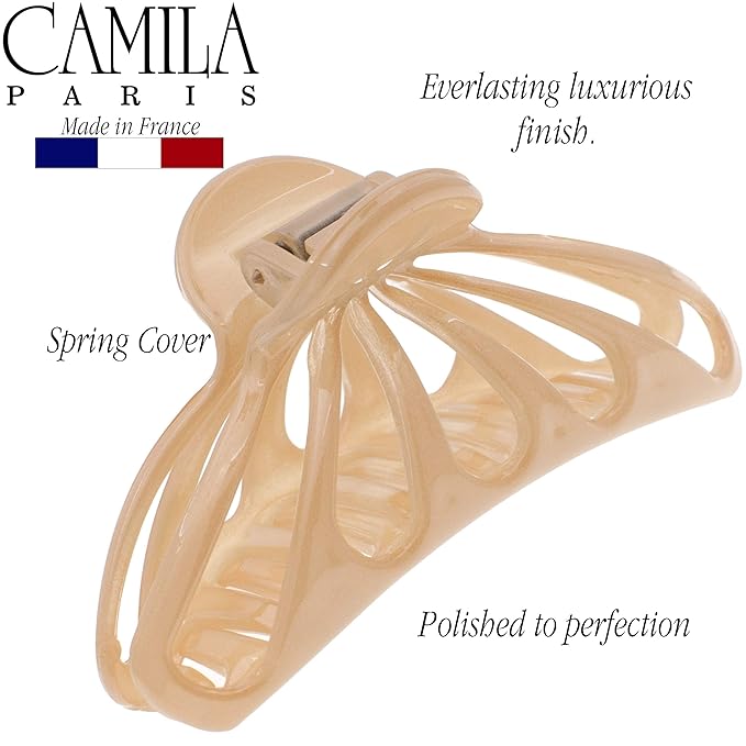 Camila Paris CP3082 French Hair Clip for Women Thick Long Curly Wavy Hair, Beige, Girls Hair Claw Clip Fashion Styling Accessory, Strong Hold No Slip Grip, Made in France