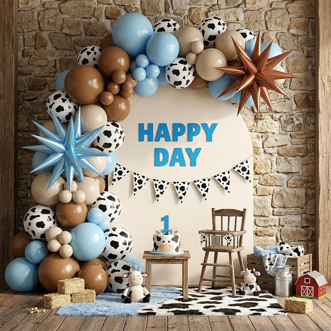 Biapian Cow Print Balloons, 12 Inch Light Blue Brown Cow Balloons Sand White - Image 5