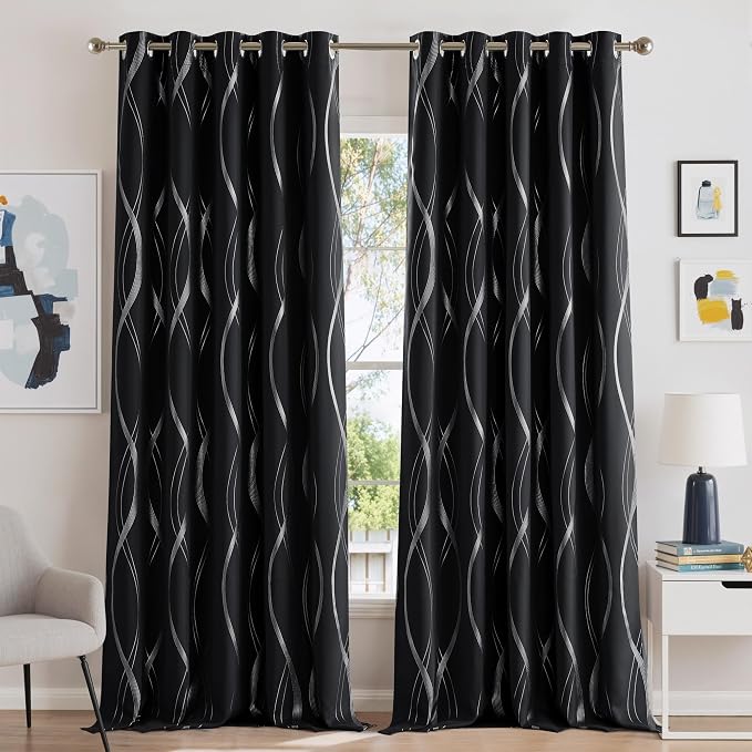 NICETOWN Black Blackout Patterned Curtain by NICETOWN