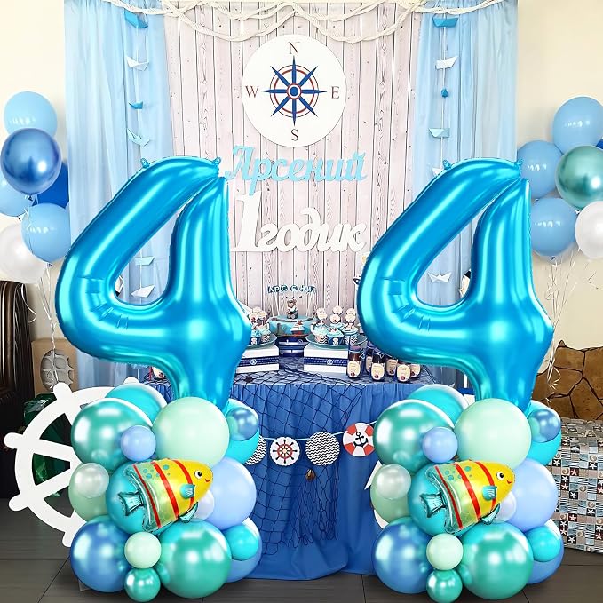 40 Inch Number 4 Balloon Blue Ocean Under the Sea Number Four Foil Balloons - Image 4
