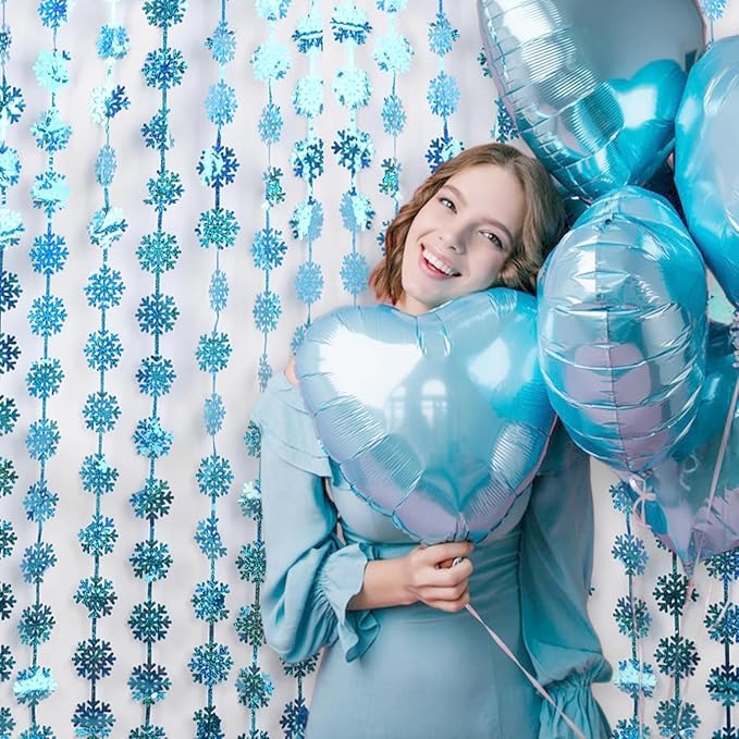 BRAVESHINE Blue Hanging Foil Fringe Snow Flakes Party Snowflake Backdrop | 2 - Image 9