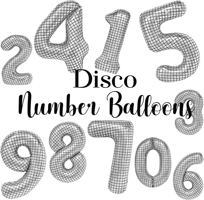 40 Inch Large Silver Disco Ball Print Number Balloon - Image 3