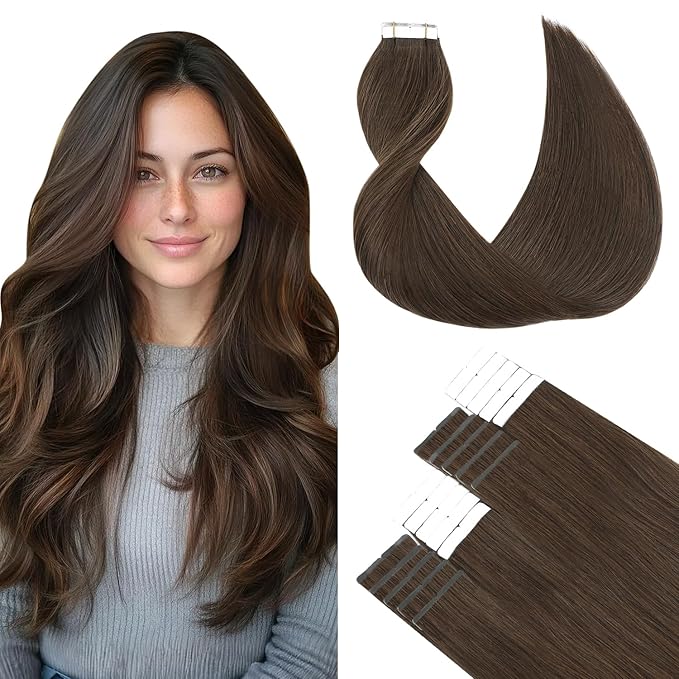 SURNEL Tape in Hair Extensions Human Hair #4 Chocolate Brown 18 inch Tape in Hair Extensions Remy 20 pcs 50g(#4-18)