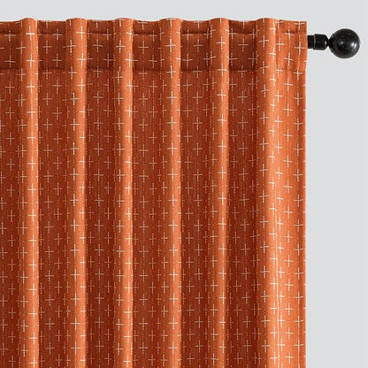 MIULEE Patterned Farmhouse Linen Curtains, Back Tab, Burnt Orange | Linen by MIULEE