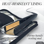 Flat Iron Hair Straightener Silicone Mat & Pouch Pack by j&m - with Heat Proof Mat for Curling Tongs/Wands/Irons - Fits ghd, BaByliss & Larger Straighteners - Zip-Up All-in-One Compact Travel Case