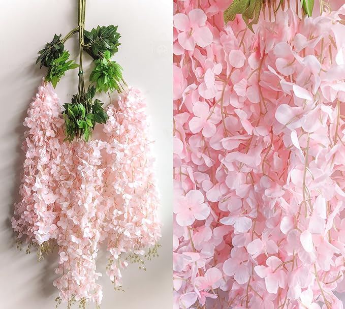 Wisteria Hanging Flowers 24 Pack Artificial Flowers Fake Wisteria Vine Rattan - Image 3