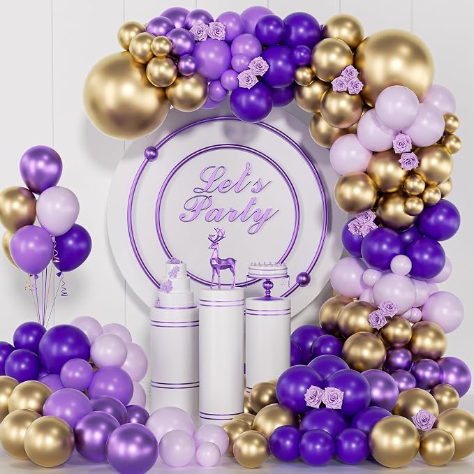 Purple and Gold Balloons Arch Kit by ADOINBY