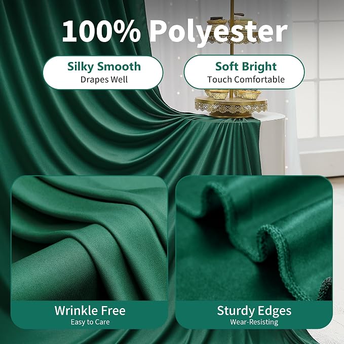10×12ft Wrinkle Free Hunter Green Backdrop Curtain - Image 2