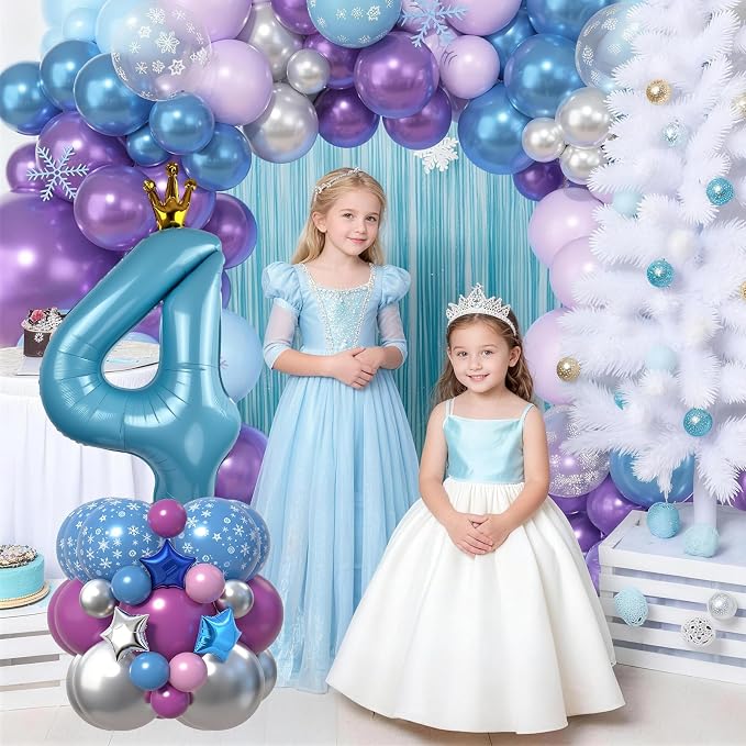 40 Inch Blue Number 4 Balloon Tower Set, Winter Ice Princess Theme Number Four - Image 4