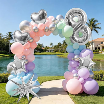 TONIFUL 8th Birthday Balloons Kit 40Inch Silver Large Number 8 Foil Balloon | - Image 6
