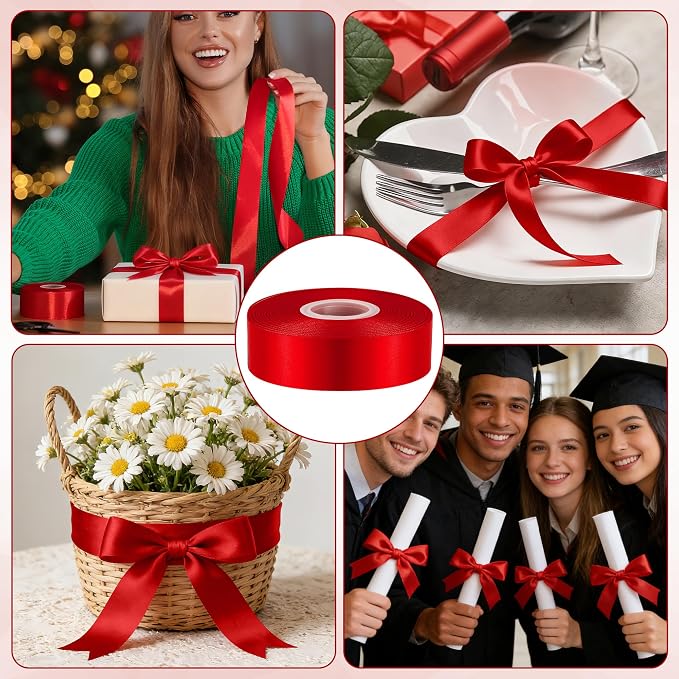 1In 30Yards Red Satin Ribbon for Gift Wrapping Wedding Valentine Christmas | - Image 4