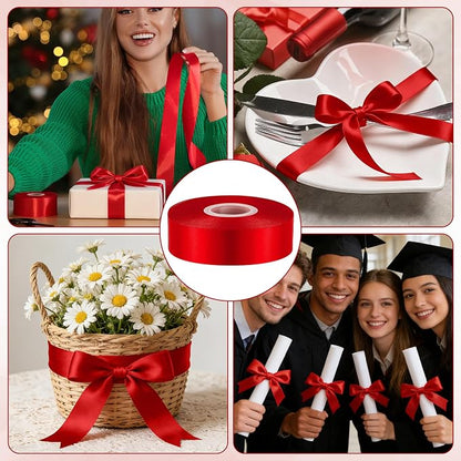 1In 30Yards Red Satin Ribbon for Gift Wrapping Wedding Valentine Christmas | - Image 4