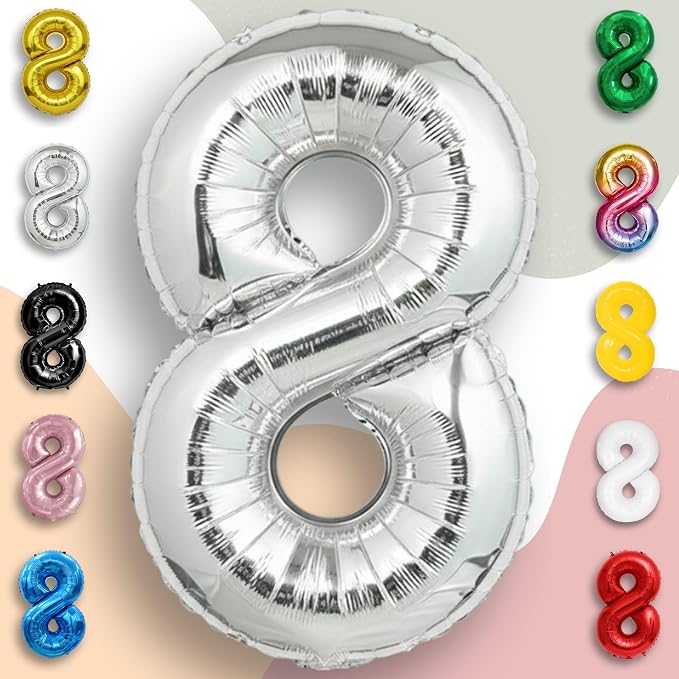 Silver Number Balloon 8 Mylar Foil Balloons 16 inch Small - Image 5