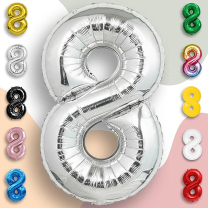 Silver Number Balloon 8 Mylar Foil Balloons 16 inch Small - Image 5