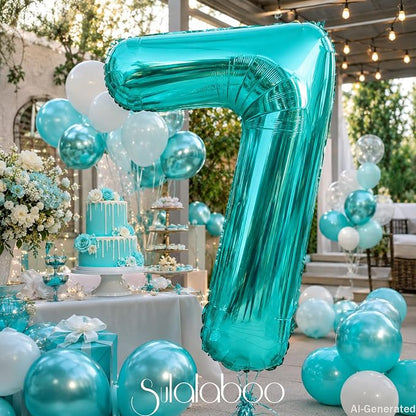 40 Inch Big Teal Blue Number 7 Foil 0-9 Mylar Helium Balloons | Large Digital - Image 5