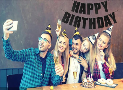 Black Happy Birthday Banner for Birthday Party Decorations Supplies - Image 7