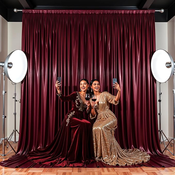 30x10ft Burgundy Glitter Backdrop Curtain - Image 7