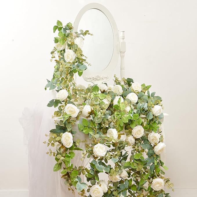 Artificial Flower Garland 2pcs 5.4ft Floral Peony Vine Decor, Hanging Faux by PONKING