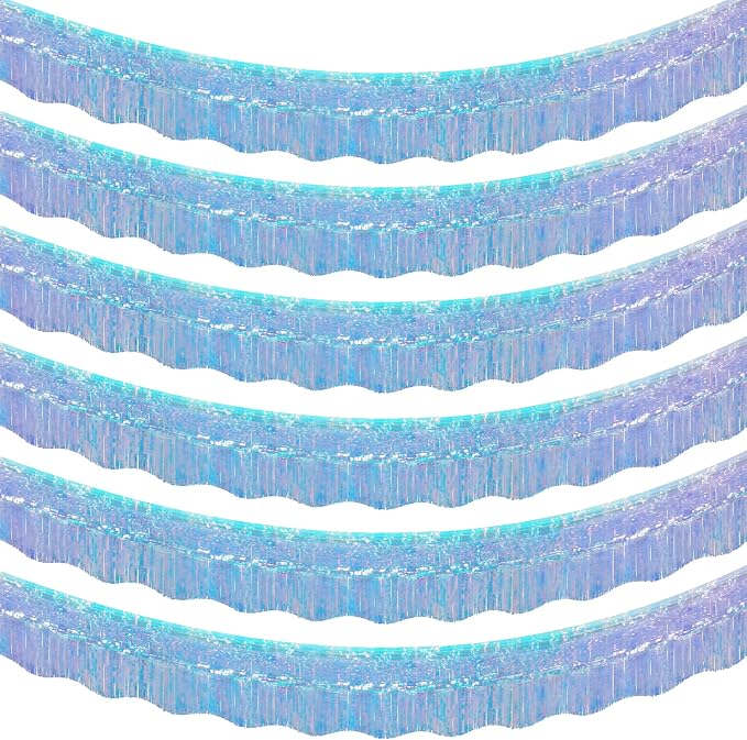 LOLStar Iridescent Blue Foil Fringe Tinsel Garland Streamer Banner, 6 Pack | by LOLSTAR