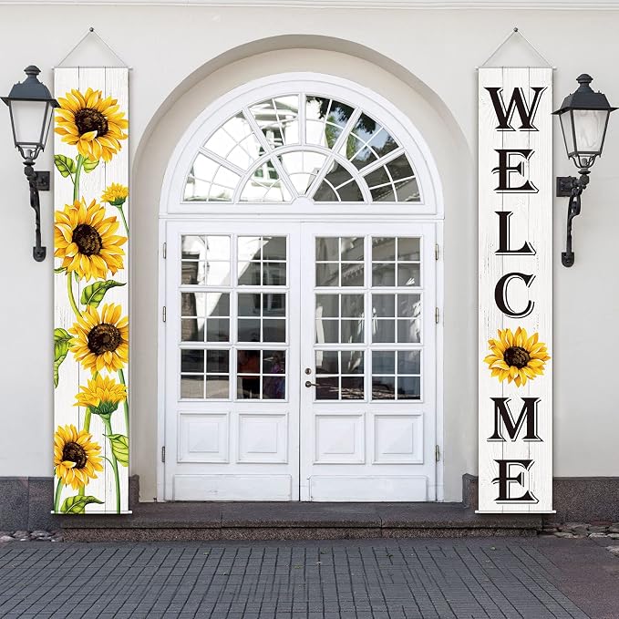 Tatuo Sunflower Welcome Hanging Banners Summer Porch Banners Flags Spring Door - Image 5