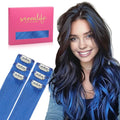 WENNALIFE Blue Clip in Hair Extensions Real Human Hair 35g 6pcs 16 Inch Colored Hair Extensions for Kids Women Colorful Hair Pieces Pop-up Style Straight Extensiones De Cabello Humano Con Clip