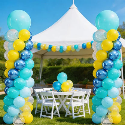Blue and Yellow Balloon Column Kit Set of 2, Balloon Tower | 102Pcs Blue Yellow - Image 6
