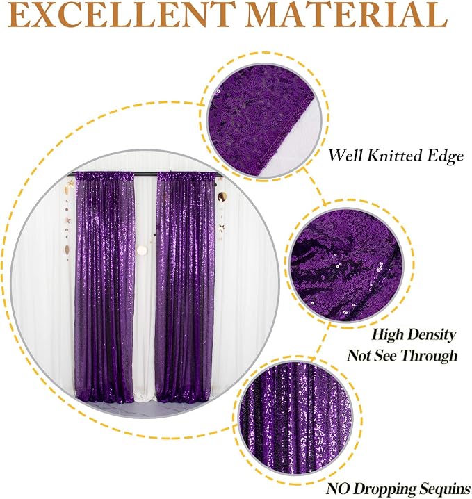 ShinyBeauty Purple Sequin Backdrop 7x7FT, 2 Pack Shimmer Wall Backdrop | - Image 4