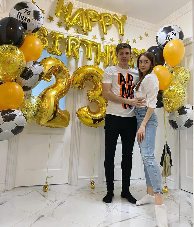 Gold Happy Birthday Balloon Banner, 16 Inch Foil Mylar Happy Birthday Balloons - Image 6