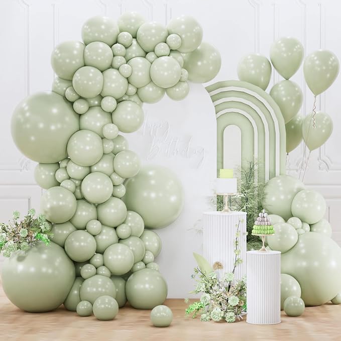 PartyWoo Sage Green Balloons 155pcs Different Sizes of 18 12 10 5 Inch Dusty by PartyWoo