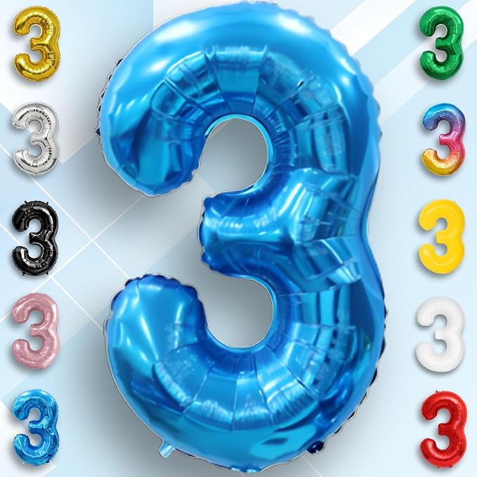 Blue Number Balloon 3 Mylar Foil Balloons 40 inch - Image 6