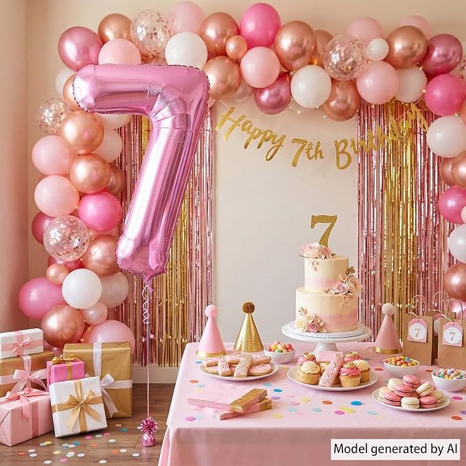 Pink Number 7 Balloon 40 Inch, Modern Geometric Foil Party Supplies | Sleek - Image 3