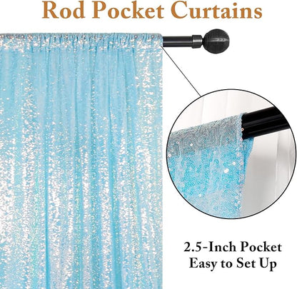 ShinyBeauty 4FTx8FT Iridescent Aqua Sequin Photo Backdrop | Glitter Fabric - Image 3