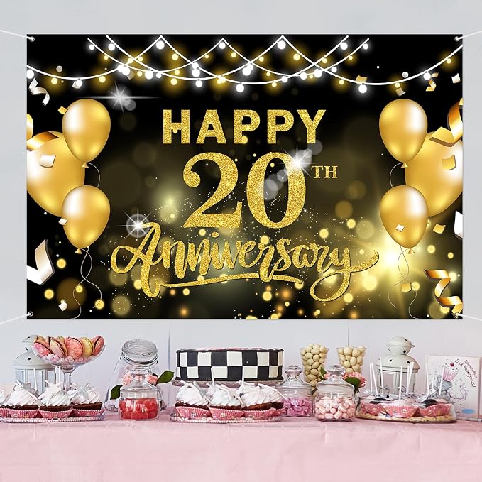 WeBenison Happy 20th Anniversary Backdrop 20th Wedding Anniversary Photography - Image 5