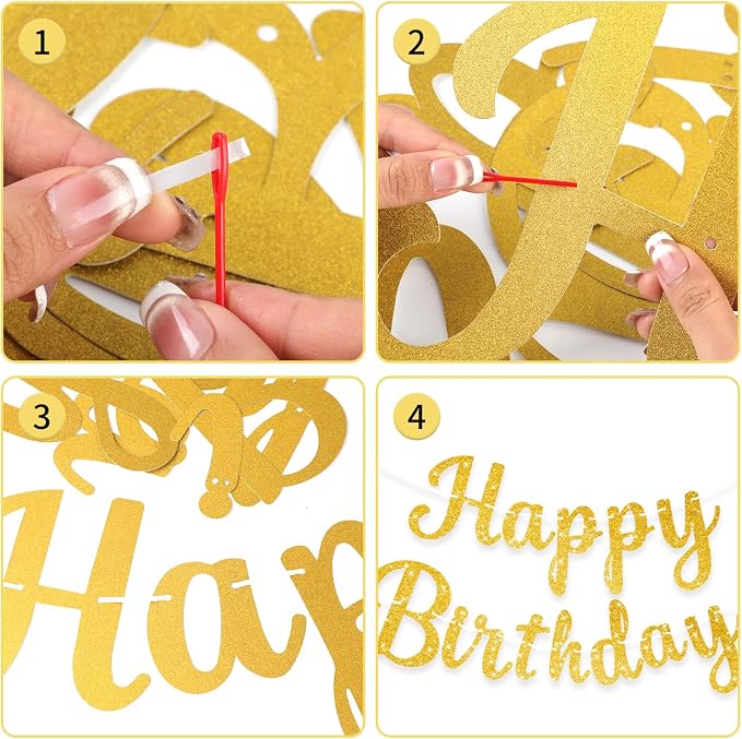 Glitter Gold Happy Birthday Banner, Hanging Letter Birthday Sign Wall Door - Image 3