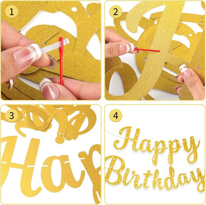 Glitter Gold Happy Birthday Banner, Hanging Letter Birthday Sign Wall Door - Image 3