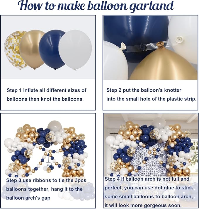 Navy Blue and Gold Balloons Arch Kit - Image 3