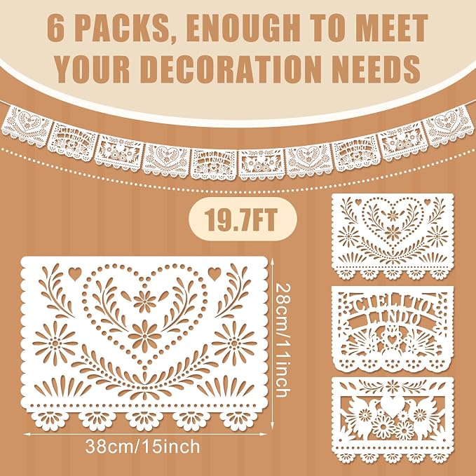 TaoBary 6 Pcs Papel Picado Mexican Wedding Cielito Lindo Party Decor 118 Feet - Image 2