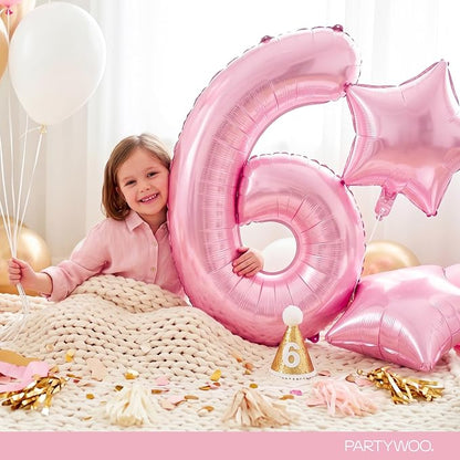 PartyWoo Number Balloons 40 Inch Pink Number 6 Kit 25pcs - Image 3